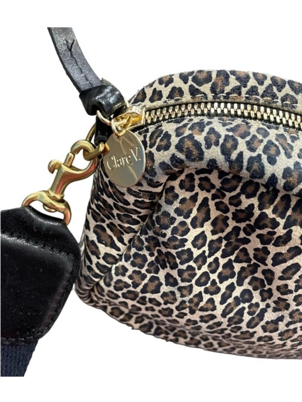Clare V Leopard Print Crossbody in Brown, Black and Cream with Gold Hardware